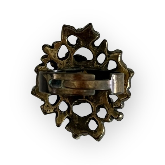 Michal Negrin Flower Swarovski Crystals Victorian Brass Fashion Adjustable Ring - Picture 4 of 9